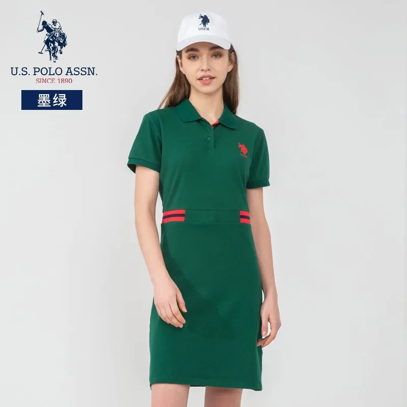 Хлопковое женское Повседневное платье поло с вышивкой поясом |