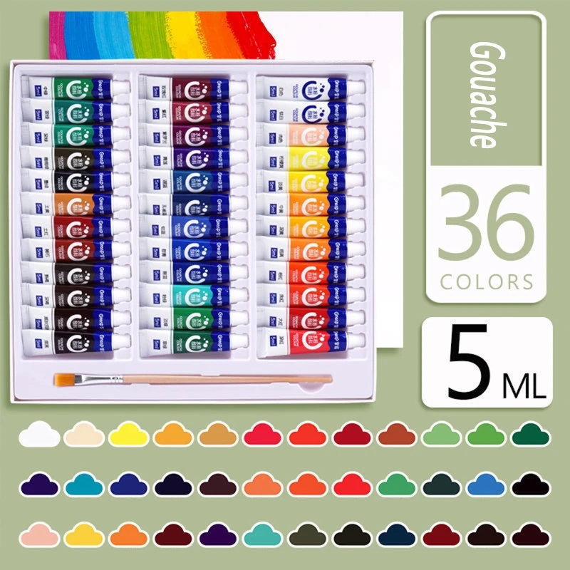 

Watercolor Paint Set in Tubes Art Academy Gouache Pigment Kit 5ml 12/18/24/36 Colors for Art Student Painters Beginners