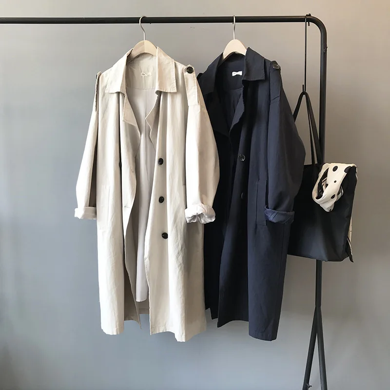 

Spring and autumn new Korean version of the temperament loose solid color lapel long-sleeved long-sleeved coat windbreaker women