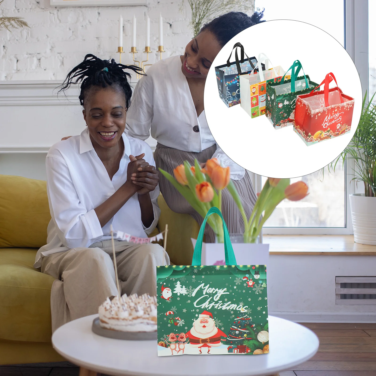 

16 Pcs Tote Bags Christmas Gifts Reusable Shopping Handbag Non-woven Packing Fabric Exquisite