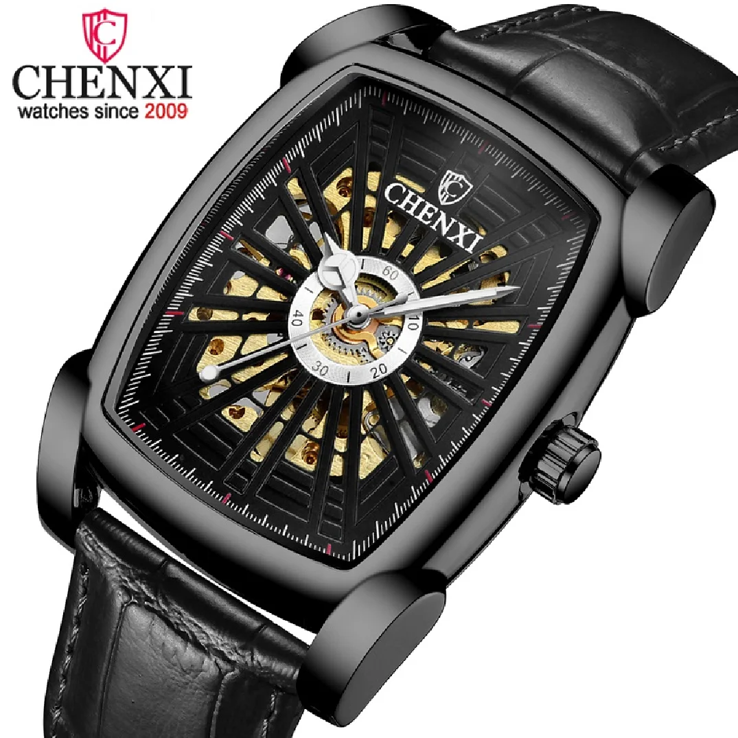 

CHENXI Men Watch Automatic Mechanical Square Dial Clock Male Top Brand Business Tourbillon Leather Waterproof Man Wrist Watch