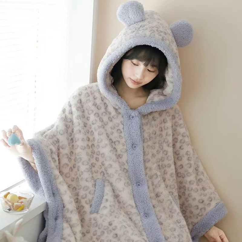 Утолщенная ночная рубашка из кораллового флиса осенне-зимняя носимое одеяло с