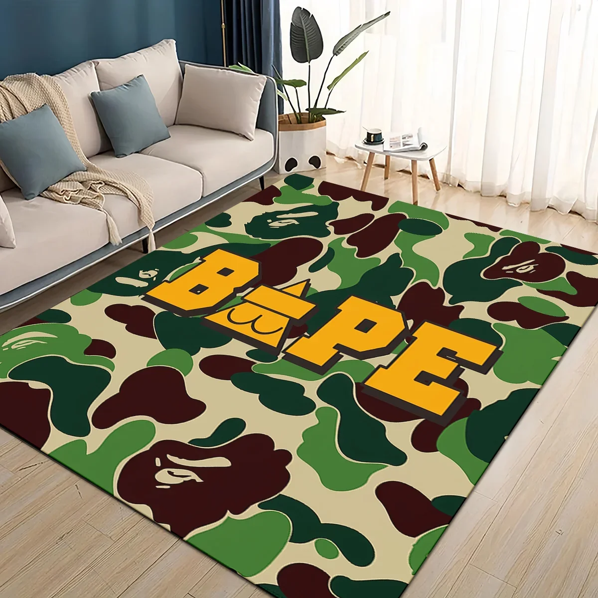 Фото Новый стиль 2025: Ковер B-BAPE с мультяшным рисунком для гостиной, спальни, домашнего декора, детский игровой коврик, нескользящий, для дивана, придверный коврик №4