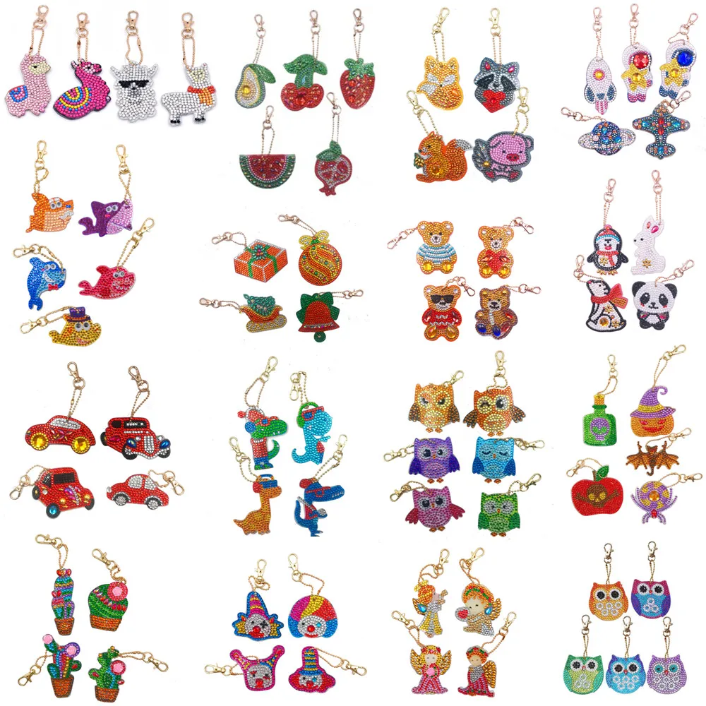 Cartoon alpaca diamond painting keychain double-sided children's DIY handmade diamond bag decoration owl pendant Rhinestone Gift