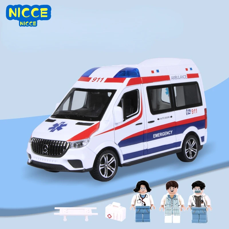 

Nicce 1:24 Benz Hospital Rescue Ambulance Metal Car Model Pull Back Sound and Light Alloy Car Toys for Children Boys Gifts A408