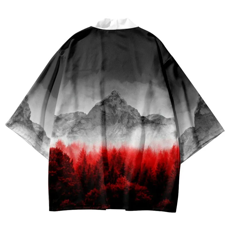 2022 Summer Cardigan Kimono Short-Sleeved Shirts Large Size Paintings Digital Printed Shirts Men's Shirts Casual Taoist Robe