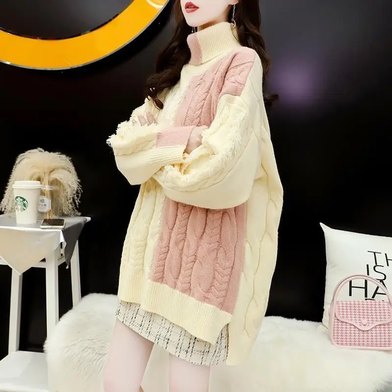 

Sexy Knitted Sweater Baggy Tops Women Pullover Female Jumper Turtleneck Streetwear 2022 Autumn Knitwear Loose Sweaters A106