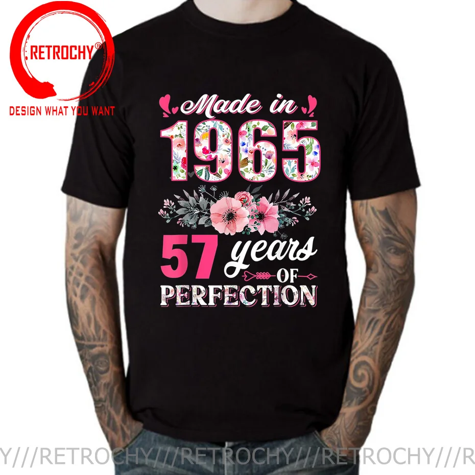 

Made In 1965 Floral 57 Year Old 50th Birthday Gifts Women T-Shirt Husband Wife Father's Mother's Day Gift Born in 1965 T Shirt