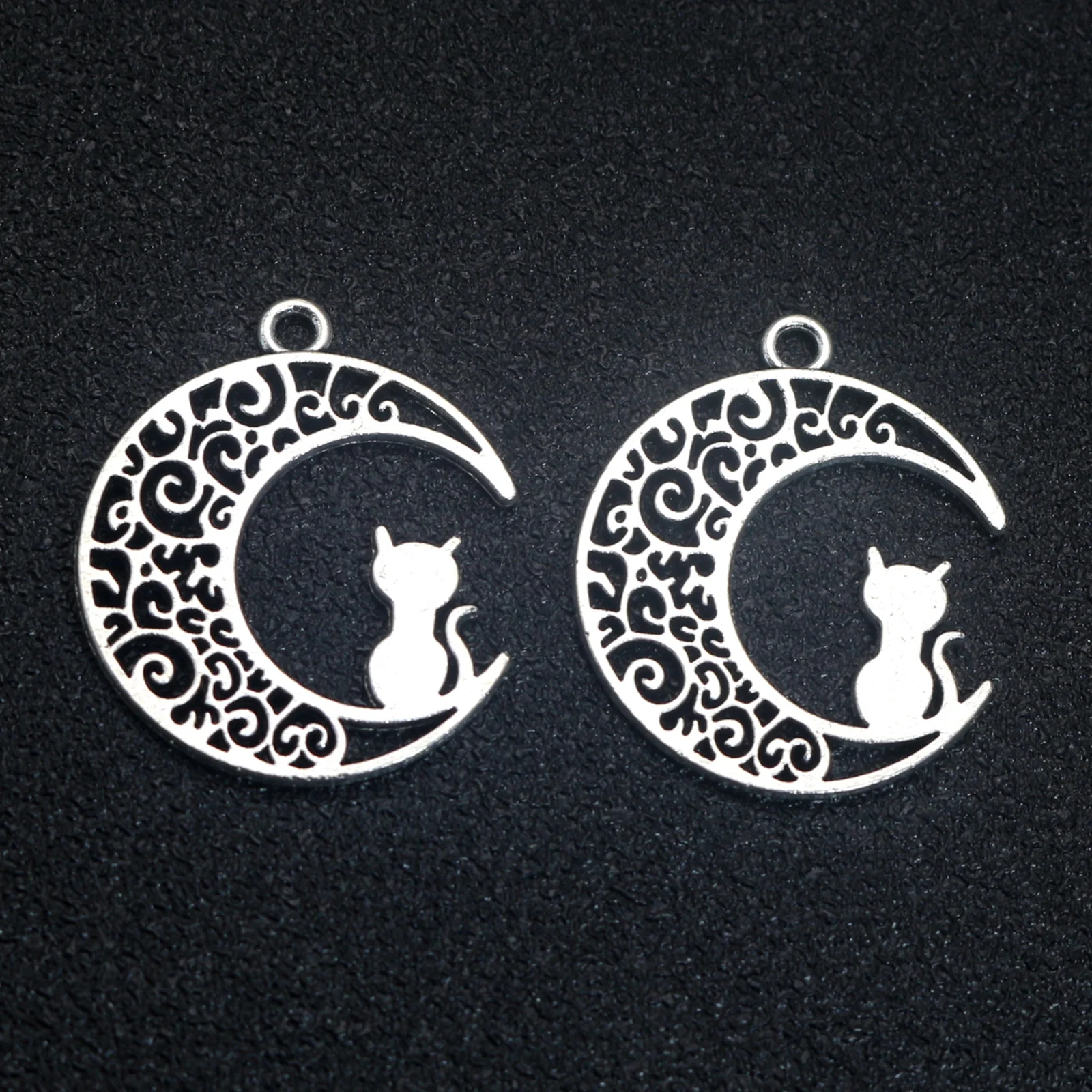 

20 Tibet Silver Cat Filigree Moon Crescent Charms Pendant 25X30mm DIY Earring