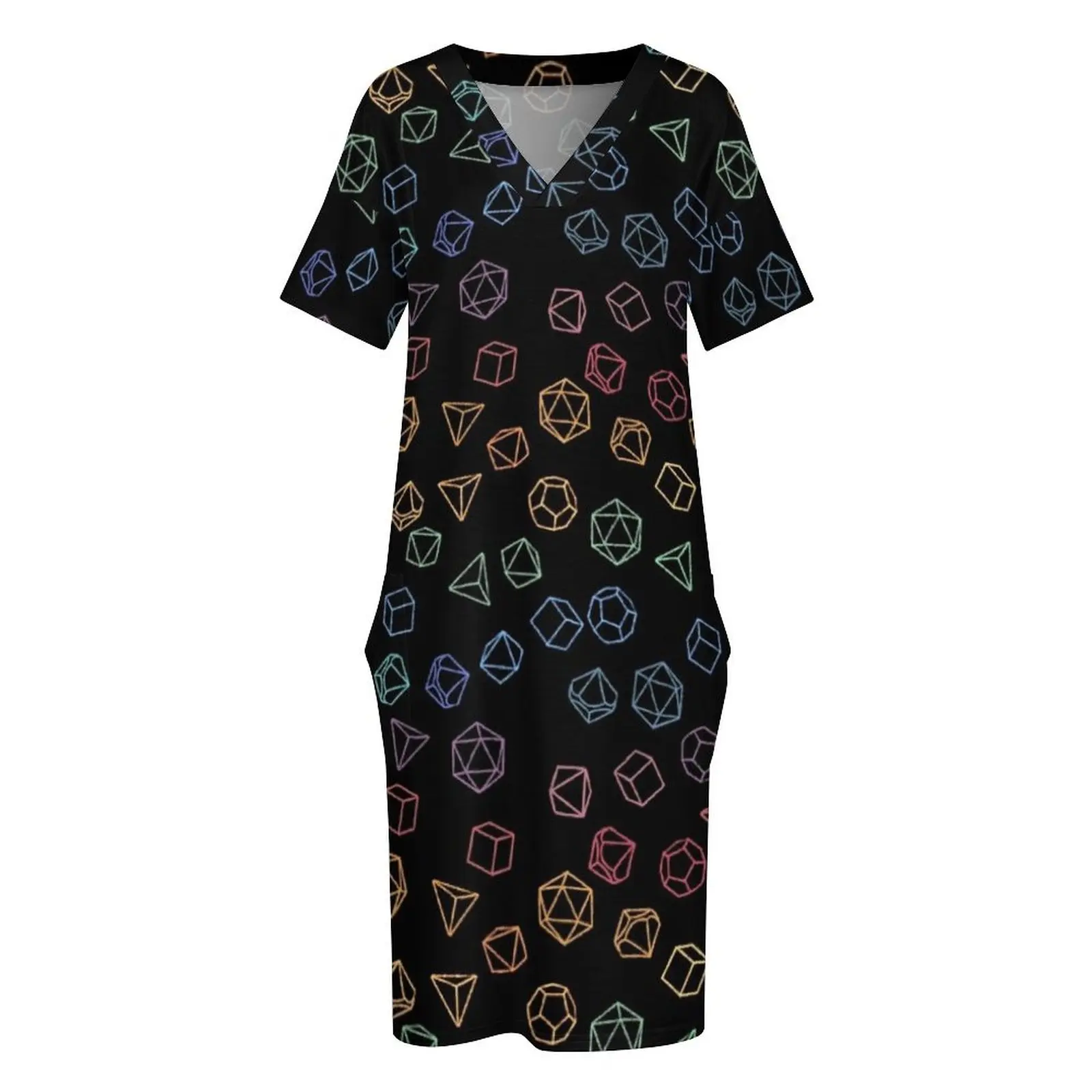 Женское платье из полиэстера и спандекса DnD Dice Rainbow on Black Pattern