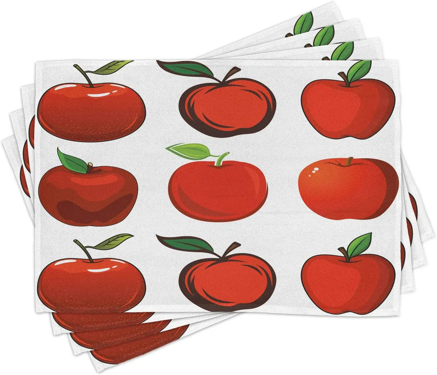 

Lunarable Fruits Place Mats Set of 4, Cartoon Style Different Apples Fresh and Ripe Seasonal Food Clean Eating Vegan, Washable