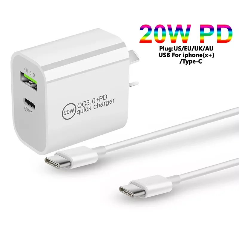 

Phone Charger USB Adapter Dual USB Charging US EU AU UK Plug Travel Charger 20W Fast Charger for Iphone13