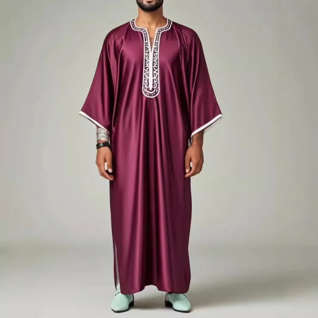 African Ethnic Style Leisure and Comfort Muslim Robes Loose Half Neck Patchwork Embroidery Moroccan Men's Spring Autumn