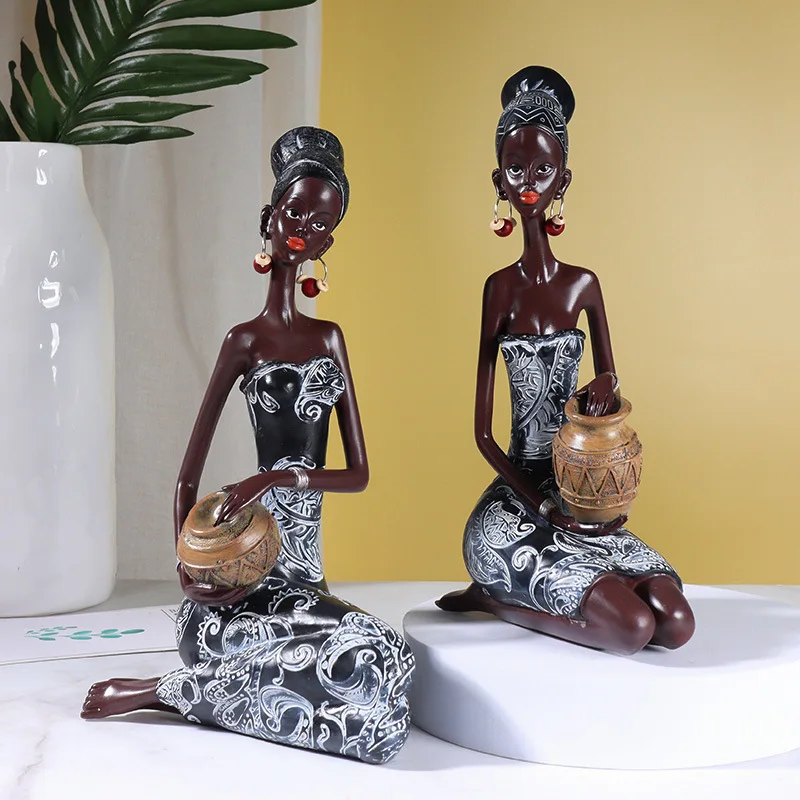 

Home Decoration African Tribal Black Woman Statue Figurines Ornaments Retro Home Desktop Black Woman Sculpture Decoration