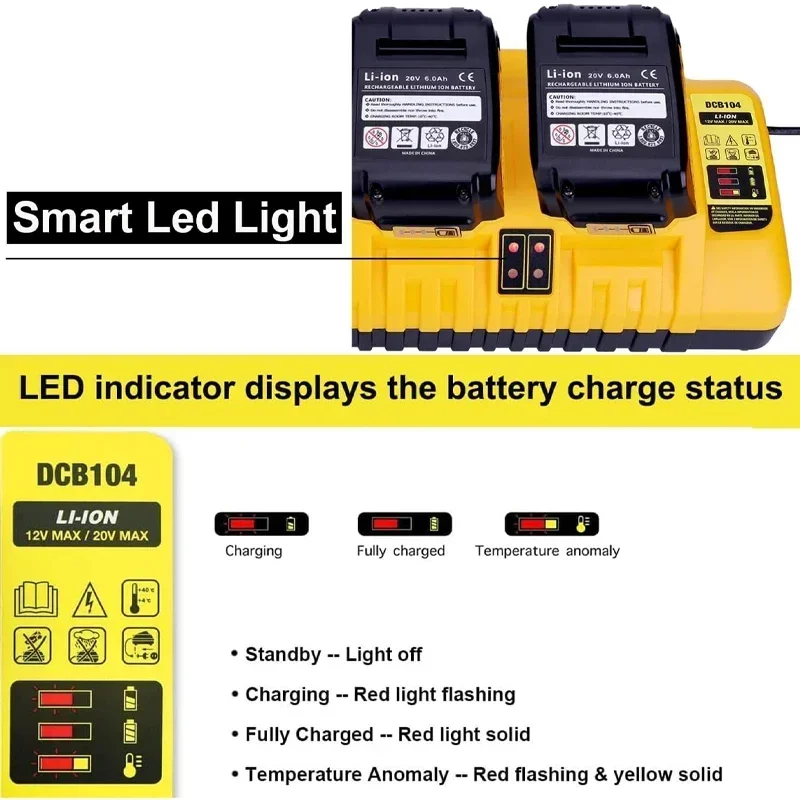 Фото Зарядное устройство DCB104 12 В 20 в для Dewalt, 10,8 В, 14,4 В, 18 в, 20 В, 60 В, 4 порта №4
