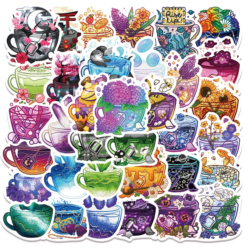 

10/49PCS Art Flower Magic Cup Stickers Ins Graffiti Decals for Girls Toy DIY Laptop Notebook Phone Suitcase Sticker Kids Gift