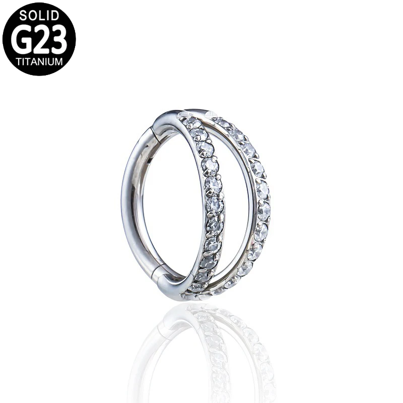 

Nose Ring Hoop Titanium G23 Single Beveled Edge Zircon Nipple Clicker Ear Cartilage Tragus Earrings Nostril Piercing Jewelry