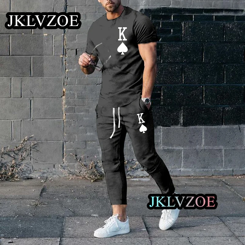 Summer Men's Short Sleeve T-shirt+Sports Pants 2 Piece 3D Printing K King Men's Sports Set Fashion Street Men's Jogger