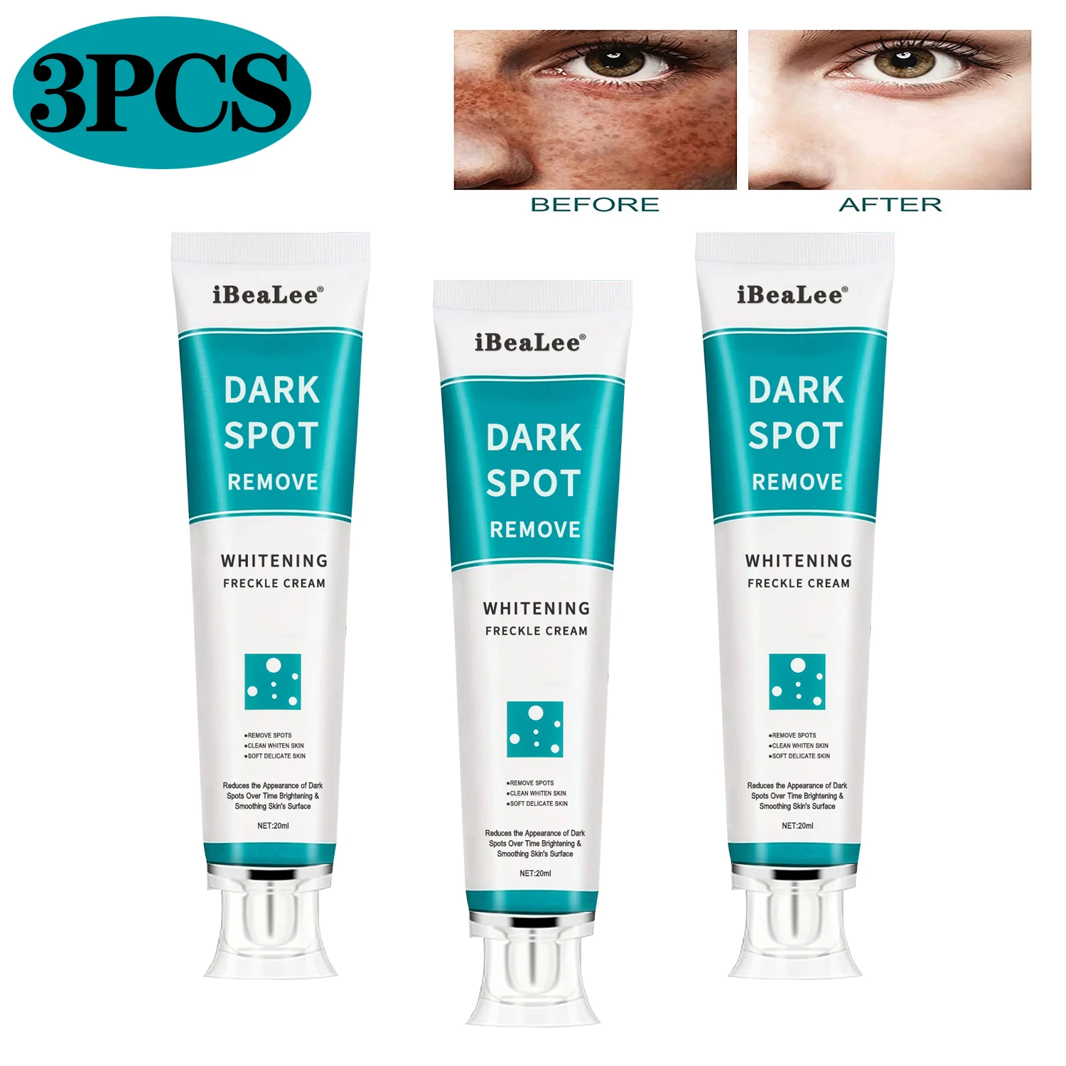 

3PCS Ibealee Whitening Freckle Cream Remove Melasma Spots Brighten Skin Lighten Pigmentation Anti-Aging Facial Skin Care 20ml