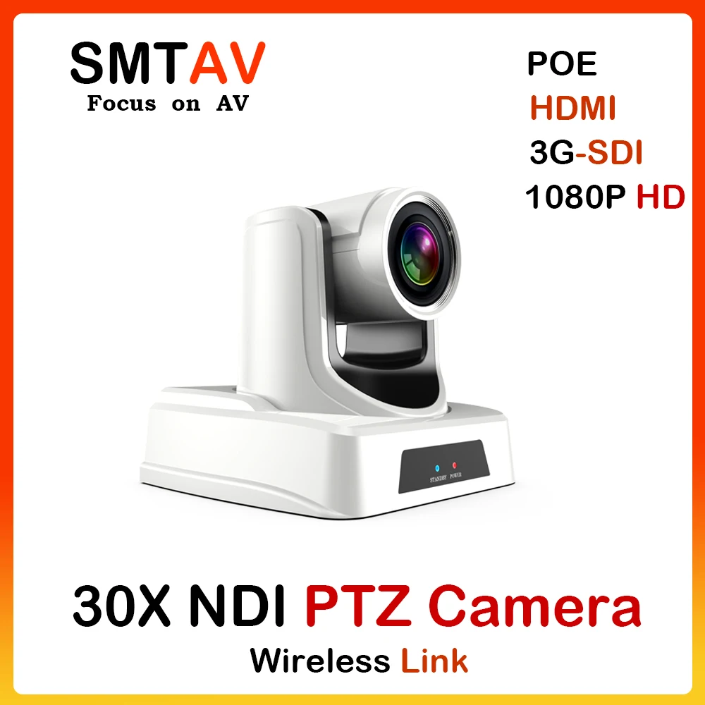 

SMTAV Wireless Supported NDI PTZ Camera,30x +8X Zoom,Outputs 30x PTZ Camera With HDMI,3G-SDI ,For Church Camera，Nursing Home