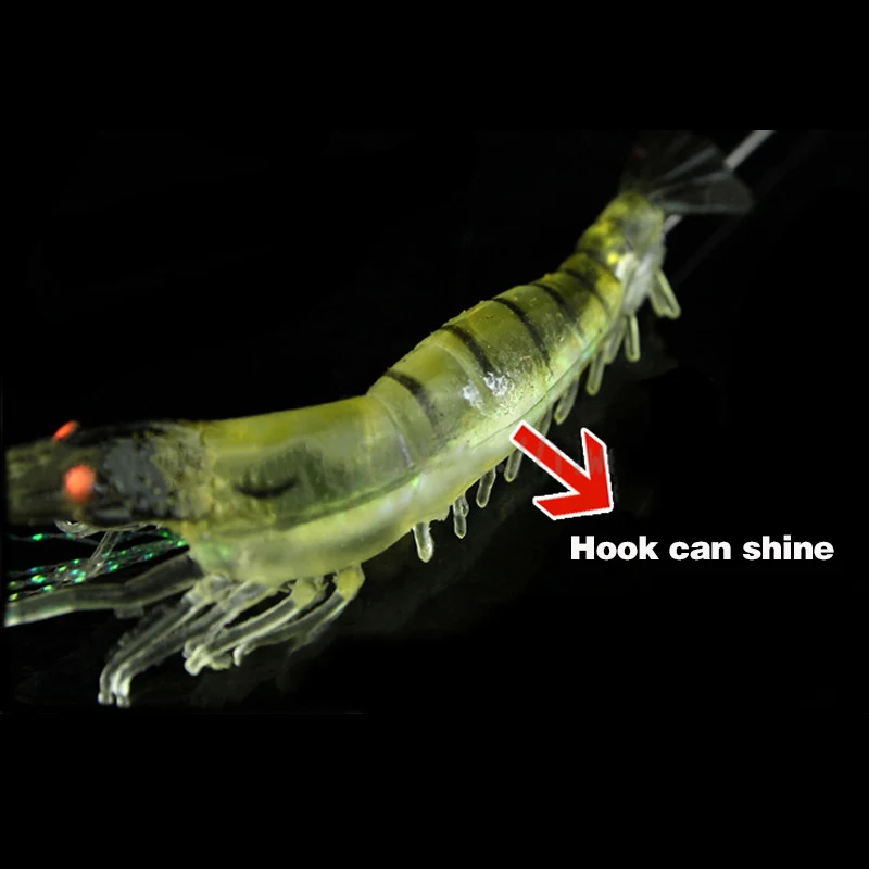 

3pcs 9cm Luminous Silicone Bait Simulation Soft Prawn Shrimp Fishing Bream Lure Hook Bait
