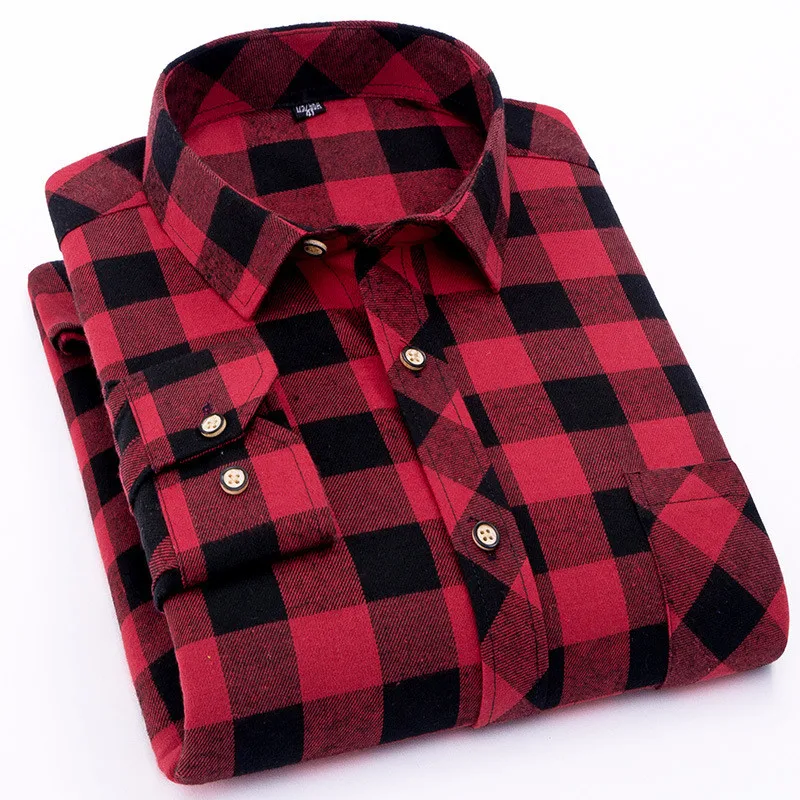 

Red Flannel Plaid Shirt Men 2023 Fashion Dress Men shirt Casual Warm Soft Long Sleeve Shirts camiseta masculina chemise homme