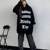 houzhou gothic hoodies women balck harajuku oversized hooded sweatshirt letter print woman streetwear kpop fashion pullovers