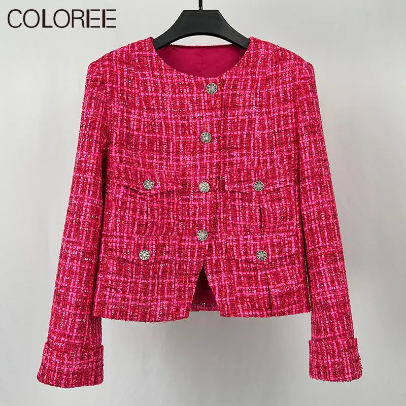 

Elegant Pink Tweed Jackets for Women Autumn Winter Ins Luxury Designer Chaquetas Invierno 2023 Mujer Korean Fashion Streetwear