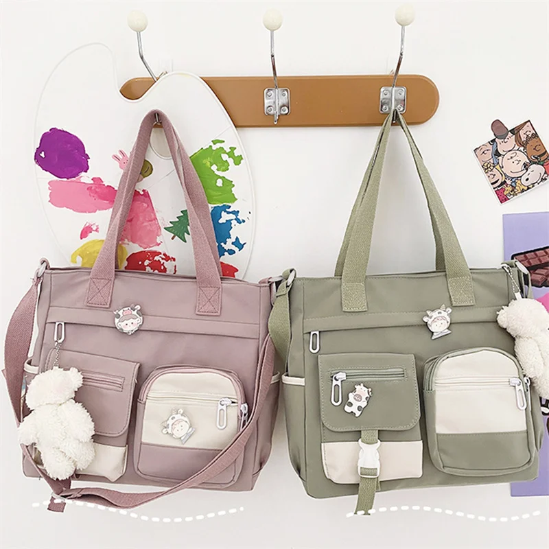 

Школьные ранцы в японском стиле для девочек-подростков, нейлоновая сумка-тоут в стиле преппи, женский рюкзак на ремне