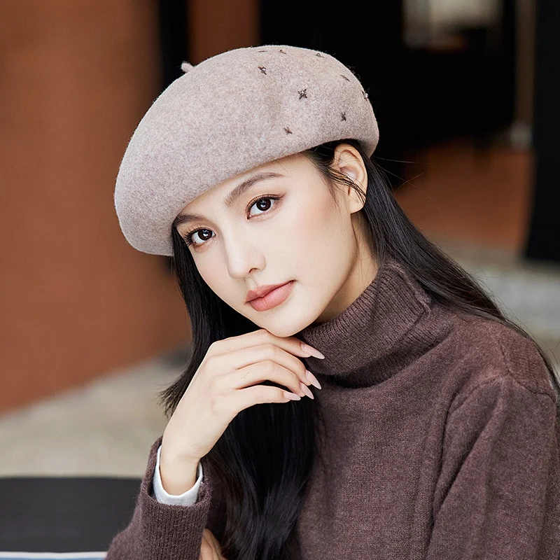 Buta Beret Women Wool Beilei Autumn and Winter Korean Sle Japan fashion Painter Cap Black British Retro Big Head Circumference