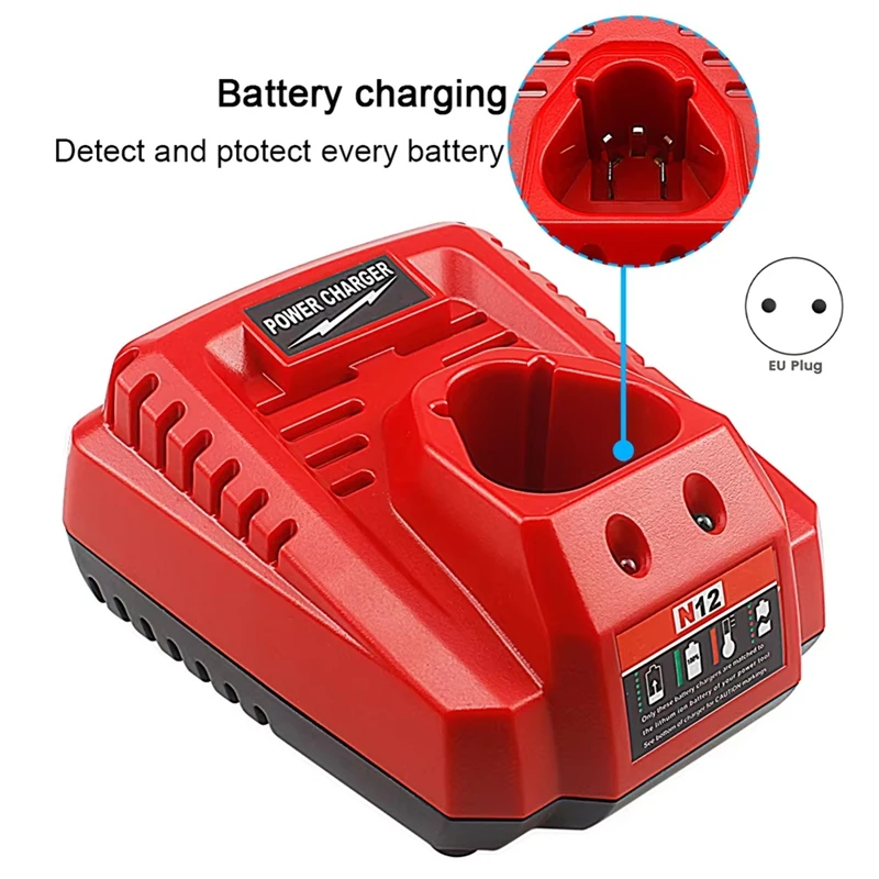 Battery Charger For Milwaukee M12 N12 3A Fast Charging Replacement 48-11-2401 C12B C12BX EU Plug