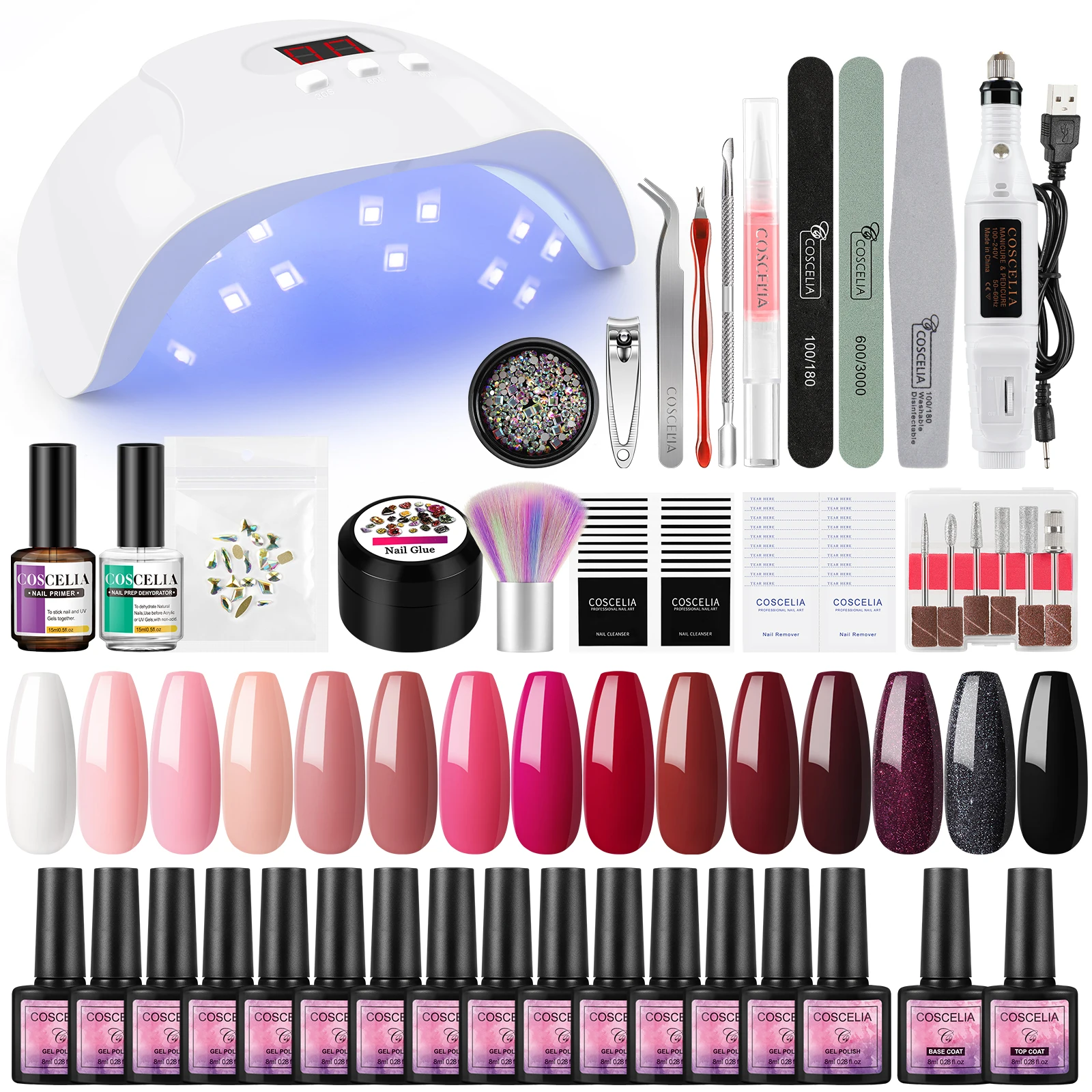 

COSCELIA Nail Polish Set With UV LED Lamp Gel Nail Polish Set Base Top Coat Soak Off Manicure Nail Art Tool Decorations Set