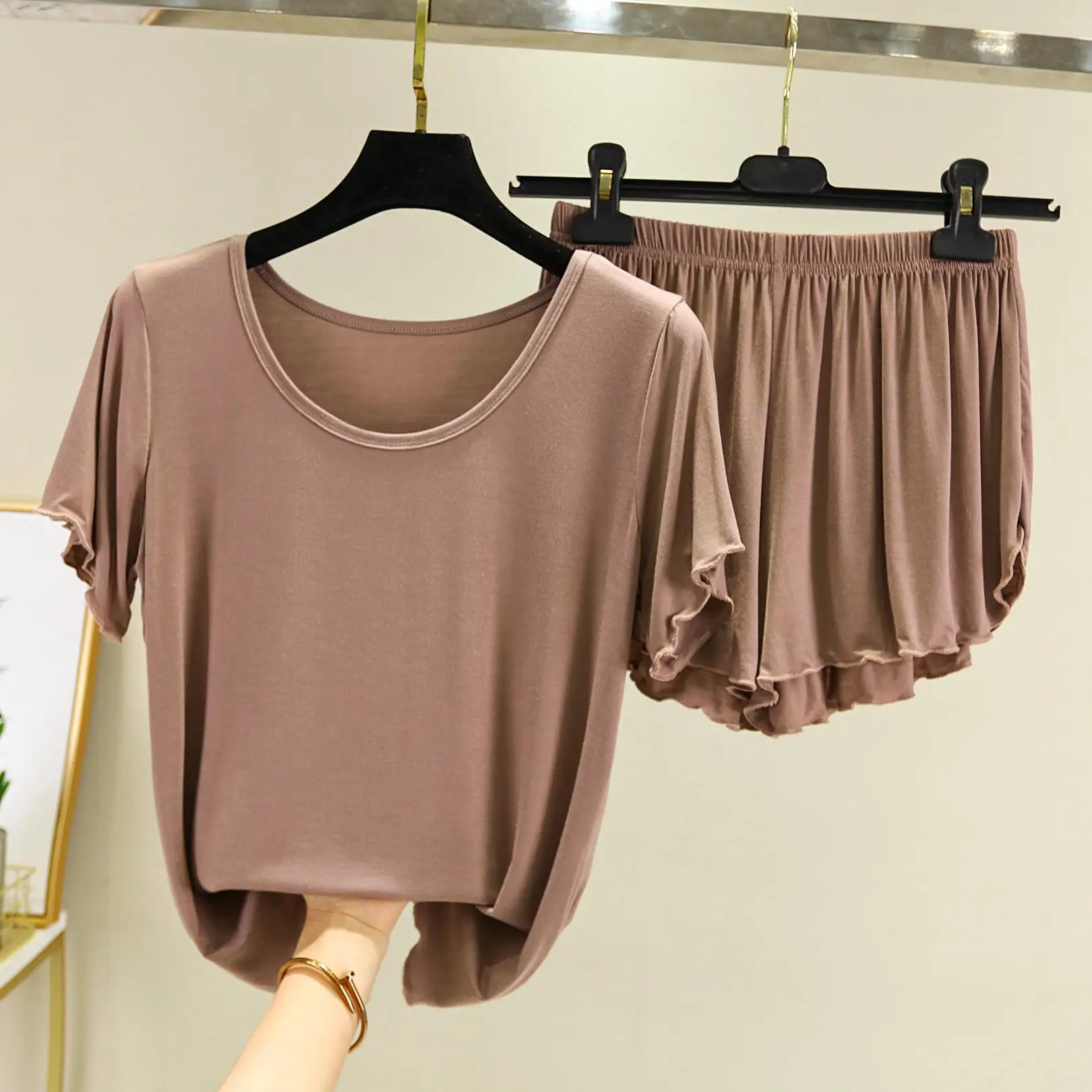 Women's T-shirt Modal Short Sleeve Tshirt Summer Loose Pajamas Set Casual Thin Two-piece Set Tops+Shorts Nightwear