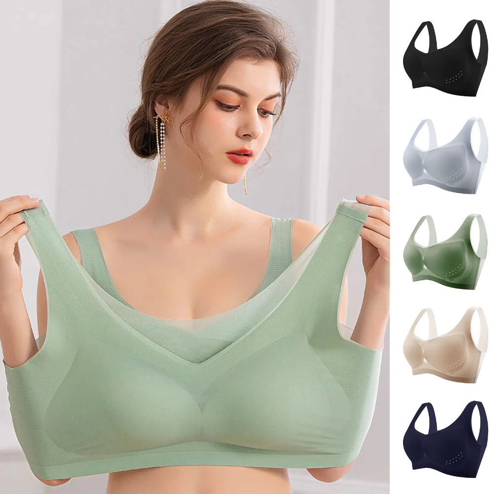 

Thin Latex Bra for Women Push Up Lingerie Large Size Seemless Unwired Crop Top Female Sleeping Underwear Summer Soft Fitness Bra