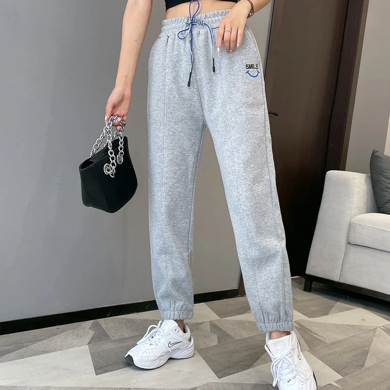 

couple fashion sports loose casual pants women men pure color oversized trousers 2021 fall clothes elastic waist harem 2021 fall
