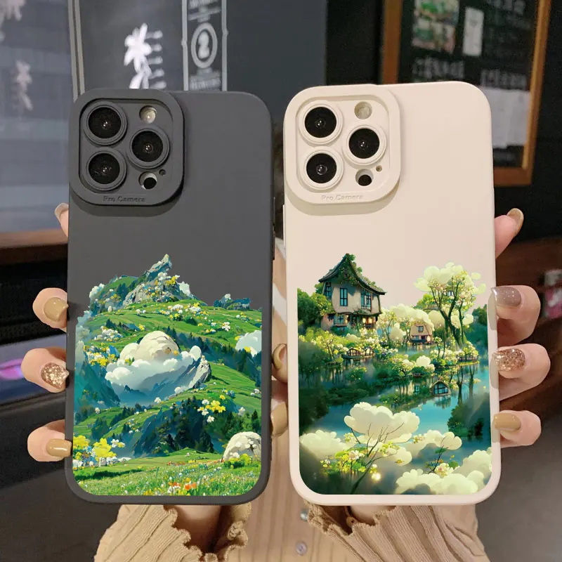 

Beautiful Scenery Phone Case For Iphone XS X XR 14 13 12 11 Pro Max 14 Plus 8 7 Plus SE2 Fantasy Scenery Map Soft Silicone Cover