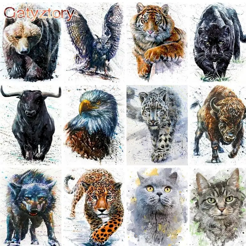 

GATYZTORY 60x75cm Framed Oil Painting By Numbers For Adults Dog Cat Animal Picture By Number Home Decoration Diy Gift