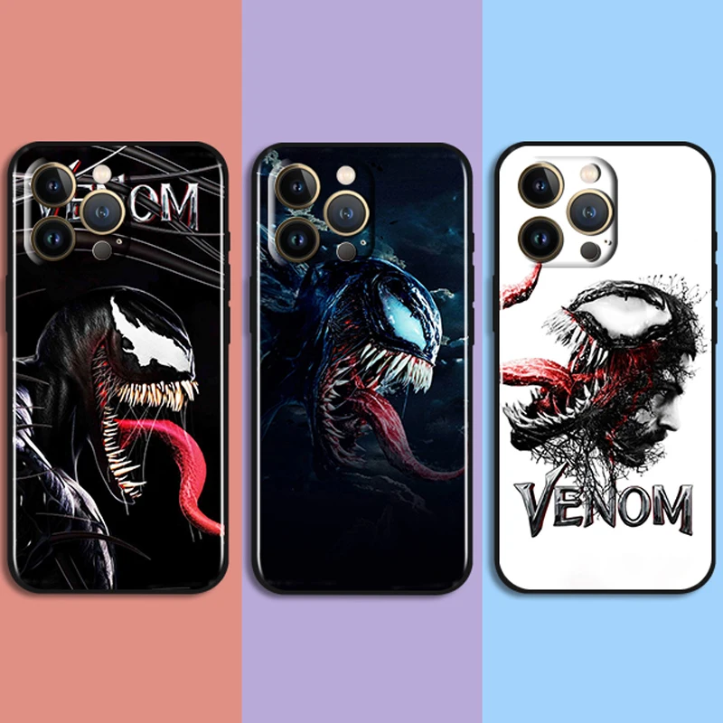 

Venom Marvel Hero For Apple iPhone 13 12 11 Pro Max Mini XS Max X XR 6 7 8 Plus 5S SE2020 Soft Black Phone Case Cover Coque Capa