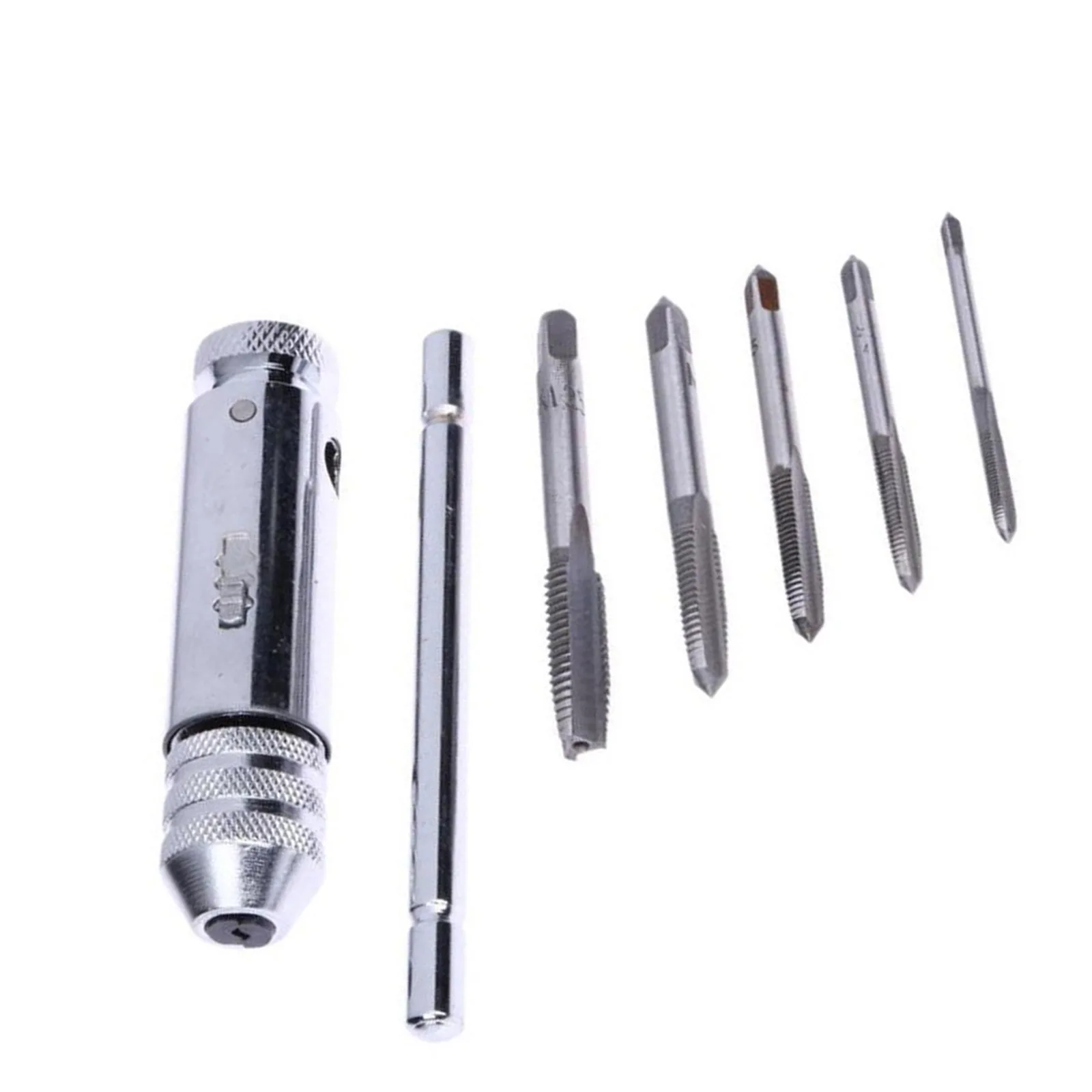 

Adjustable Silver T-Handle Ratchet Tap Holder Wrench Set Hand Tools With 5pc M3-M8 Machine Screw Thread Metric Plug T-shaped Tap