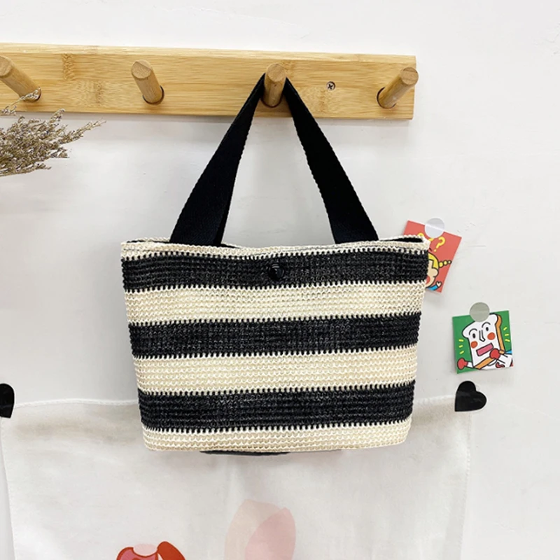 

Elegant Ladies Straw Woven Handbag Women Holiday Beach Casual Tote Top-Handle Bags Fashion Retro Shoulder Bags