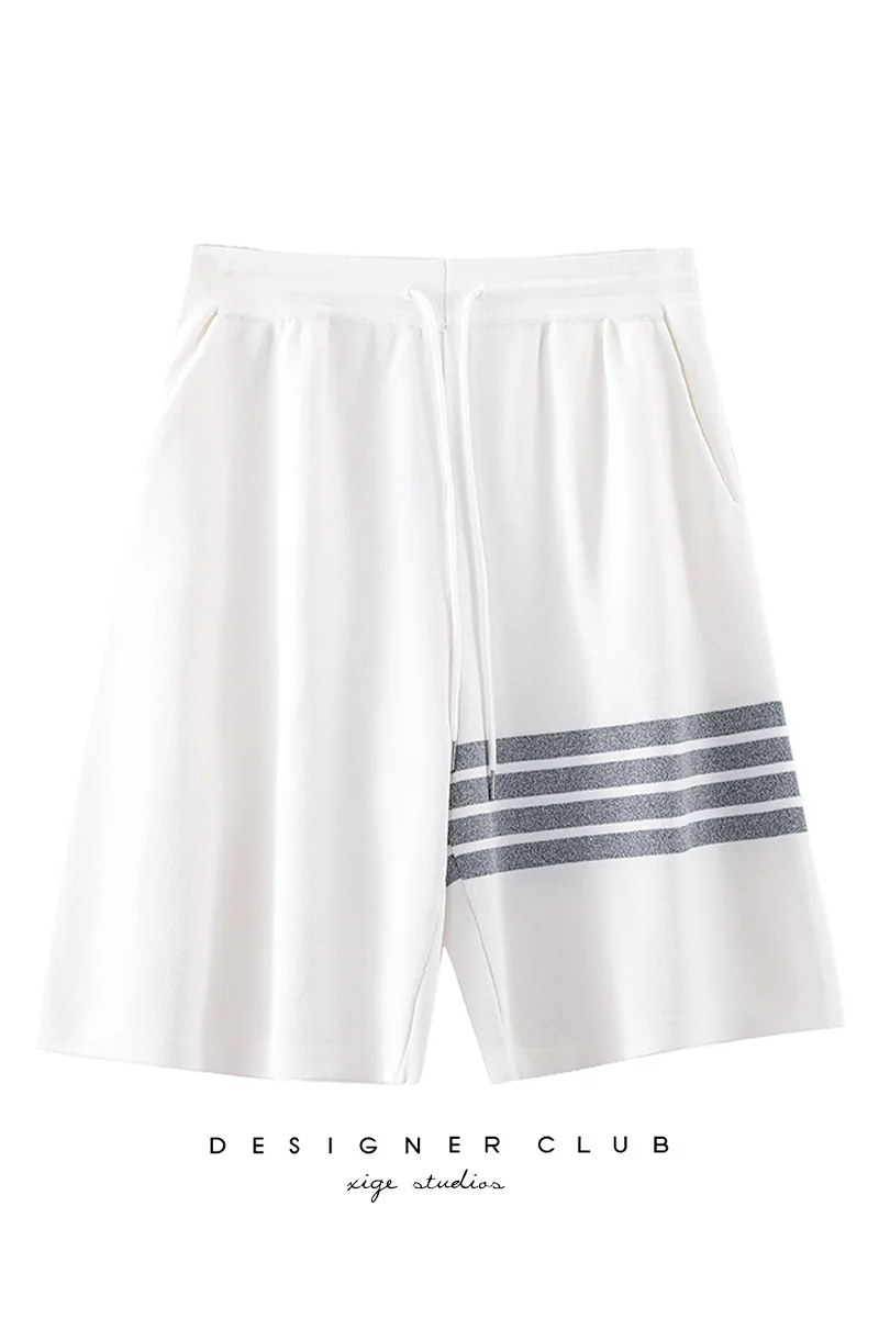 Summer new tb five-point pants straps college wind ice silk knitted casual pants middle pants wide-leg pants women