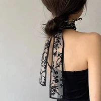 bohemian fashion flower printed satin elastic long ribbon hair bands ponytail scarf hair tie women scrunchies hair accessories