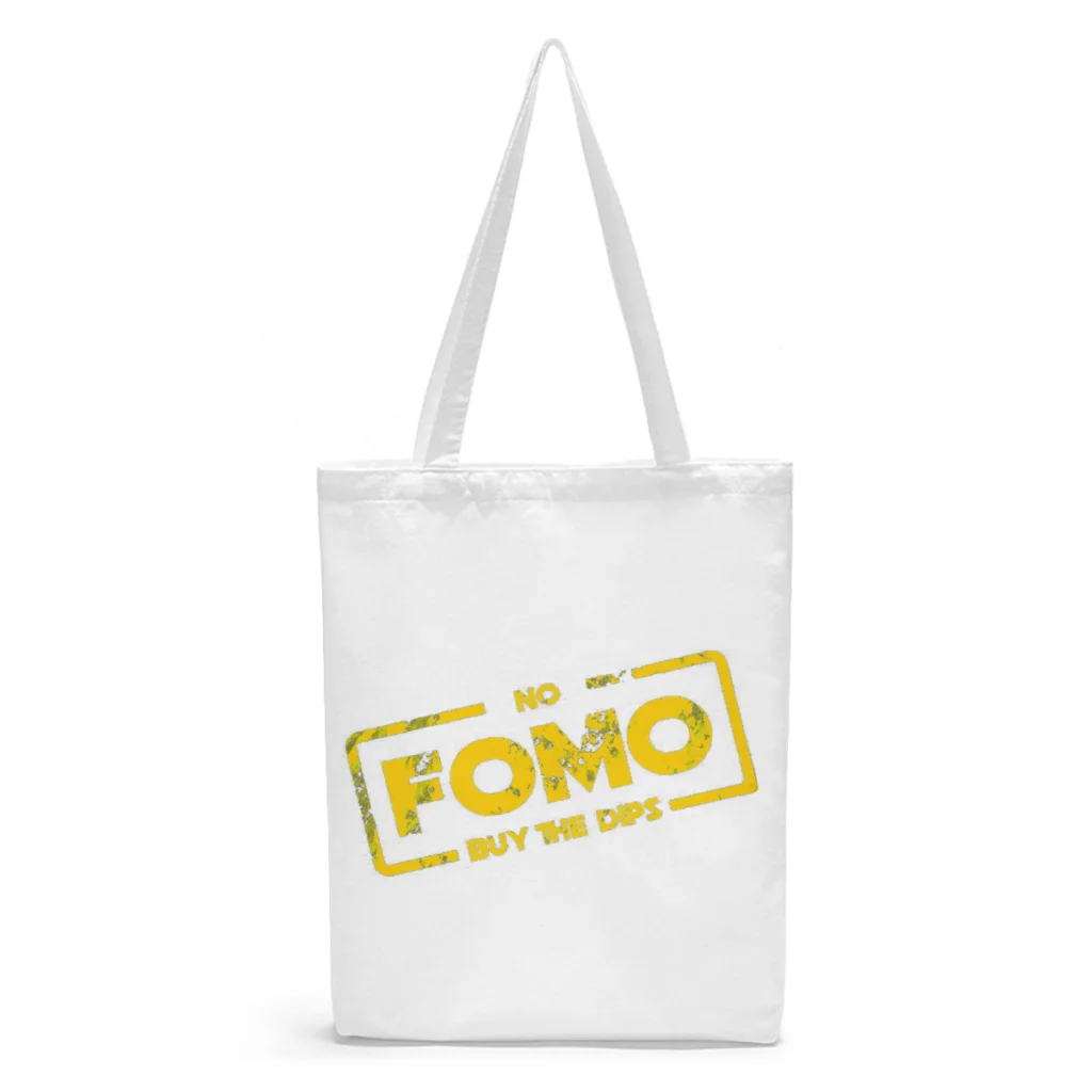 

No FOMO Canvas Shopper Handbag Crypto Bitcoin Shoulder Bags Teens Storage Pocket Beach Play Capacity Pouch Tote Bag