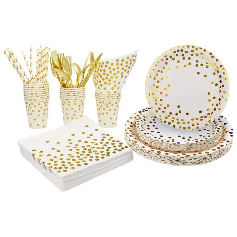 

Gold Party TablewareUse Tableware For Party 50 Gold Paper Plates 25 Gold Cups And Straws 50 Fancy Napkins Wedding Or Party