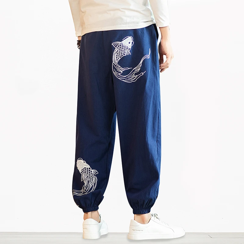 

Men Cotton Linen Harem Pants Jogger Trousers Casual Track Loose Printed Korean Style Bloomers Fashion Trousers Men Streetwear
