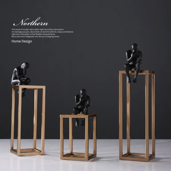 

Modern European style home model room light luxury soft decoration Nordic stainless steel metal thinker figure ornaments