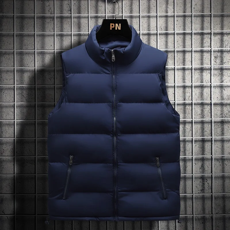 Winter Large Size Loose Solid Color Men's Down Cotton Vest Casual And Cashmere Thick Warm Coat