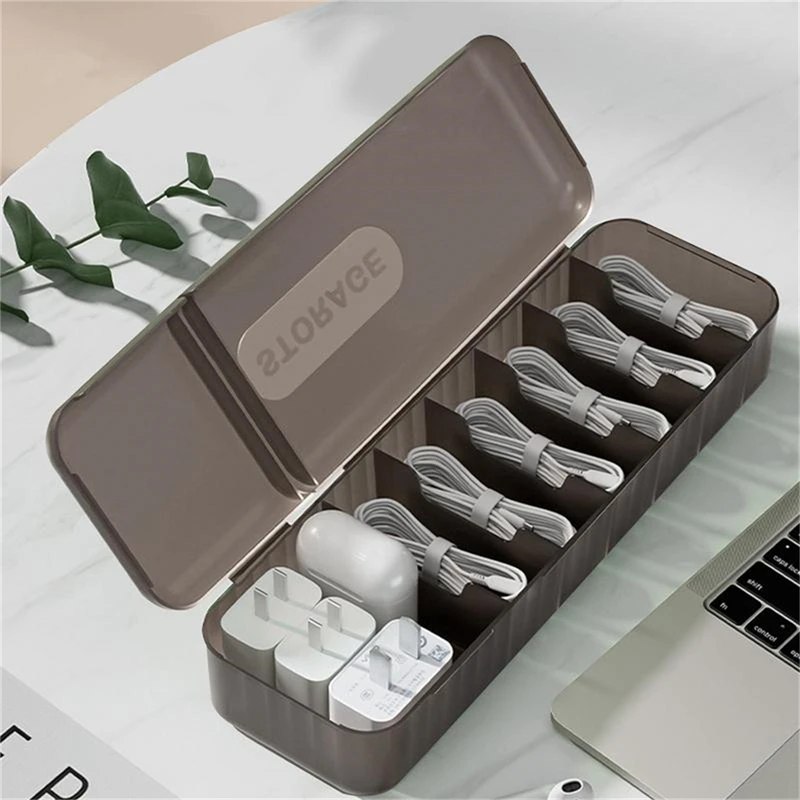 

Cable Storage Box Organizer Charger Cord Storage Box With 7 Compartments Reusable Data Cable Storage Case For Home Or Travel