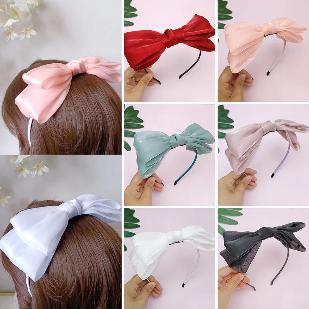 

Ободок для волос с большим бантом Женский, винтажная широкая повязка на голову, красивый цвет, аксессуары для волос