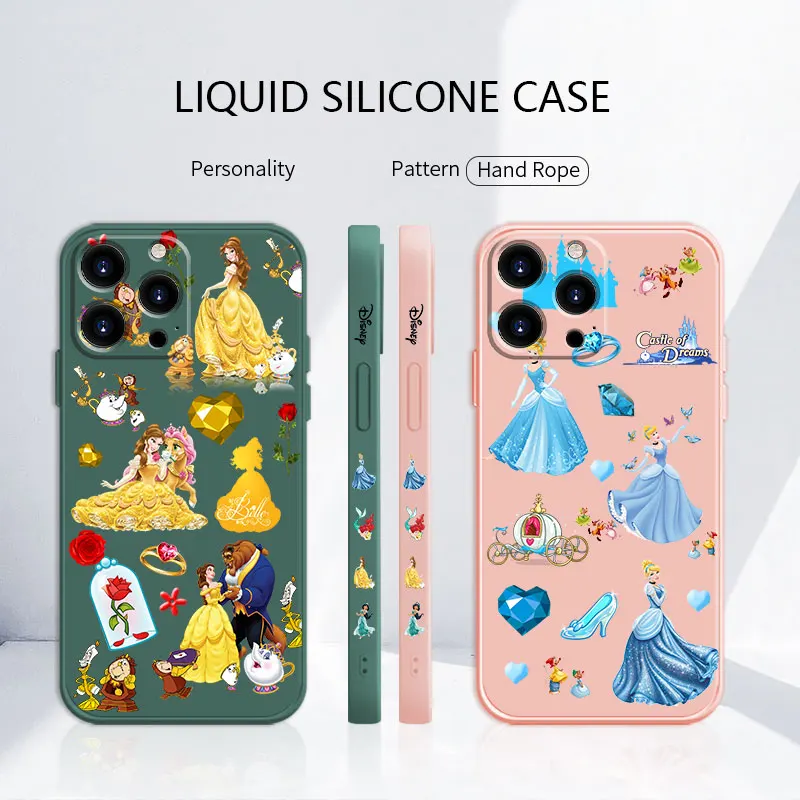 

Liquid Candy Color Silicone Case For iPhone 13 12 11 Pro Max Mini X XR XS Max 7 8 6 6s Plus SE Fundas Beauty and Beast